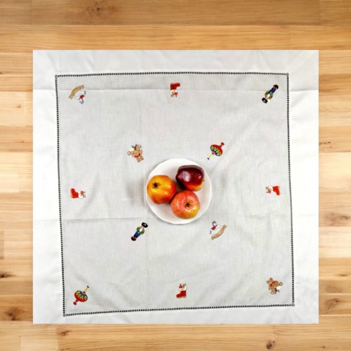 Christmas square table cloth - gift embroidery (size 90cm)